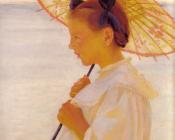 Child In Sunlightor The Chinese Parasol - 威廉·麦格雷戈·帕克斯顿